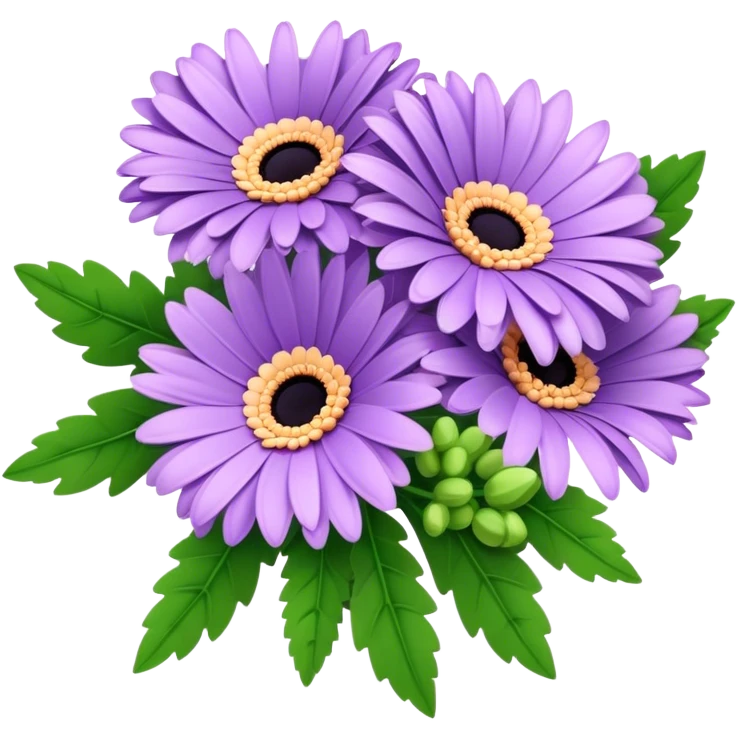 bouquet Lavender Gerbera Daisy, luxuriant, leaf, bud emoji