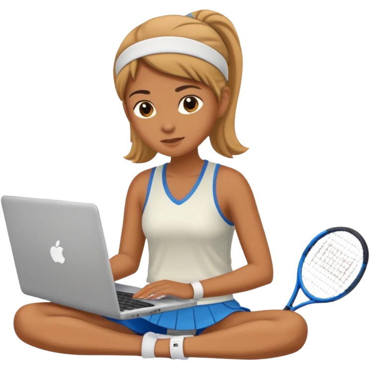 A tennis player sits at her laptop emoji