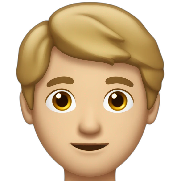 hombre joven de 50 años, tez blanca, ojos de color de agua sicia, cabello castaño sin canas, peinado partido en medio emoji