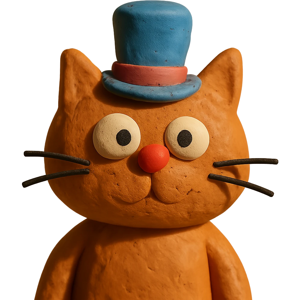 claymation style cat in a hat emoji