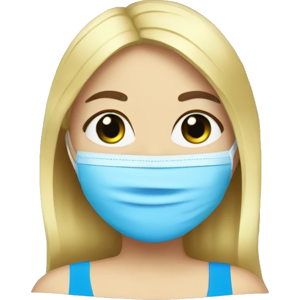 a blond girl with blu eyes doing a face mask emoji