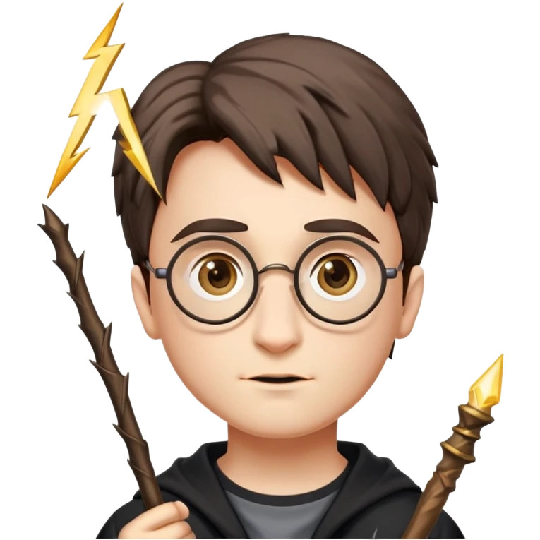 Harry Potter with glasses, lightning scar, and wand emoji