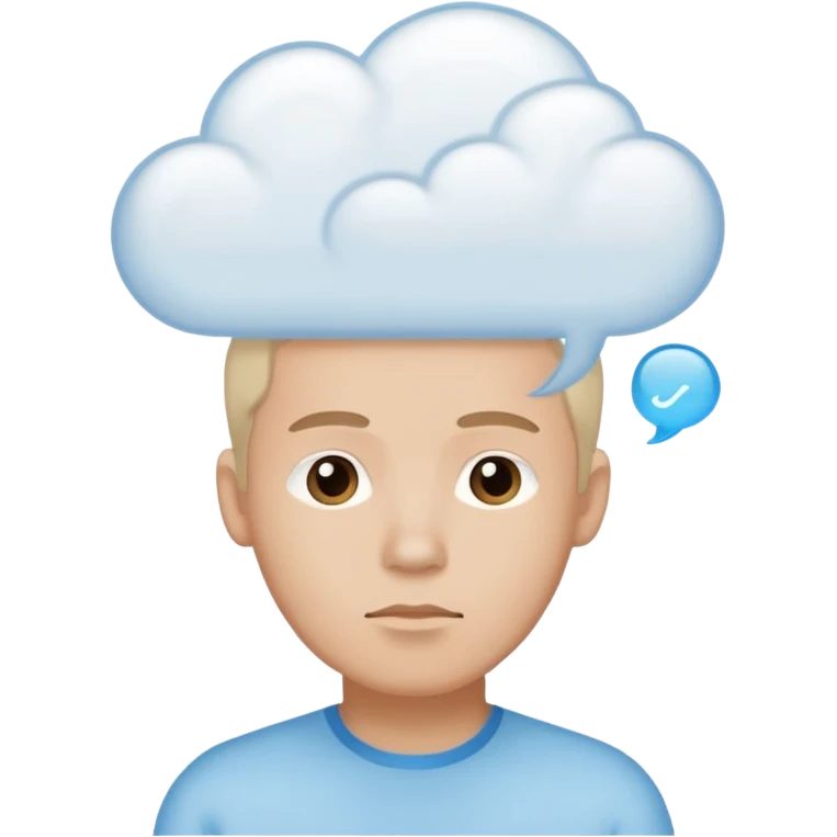 A thinking male person with a white thought cloud emoji