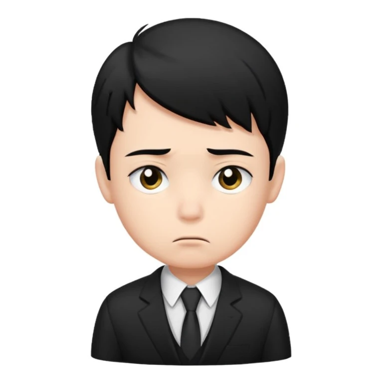 Xafa kayfiyatdagi qora soch va qora kostyum shimli bola emojisni chiqarib ber emoji