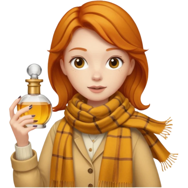 Ginger girl , cute, perfume in her hand, in autumn  emoji