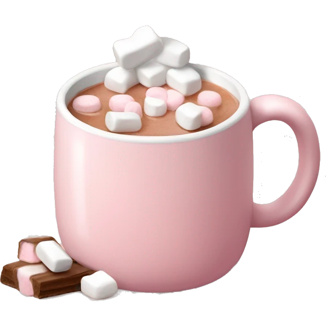 Light Pink mug of hot chocolate with marshmallows  emoji