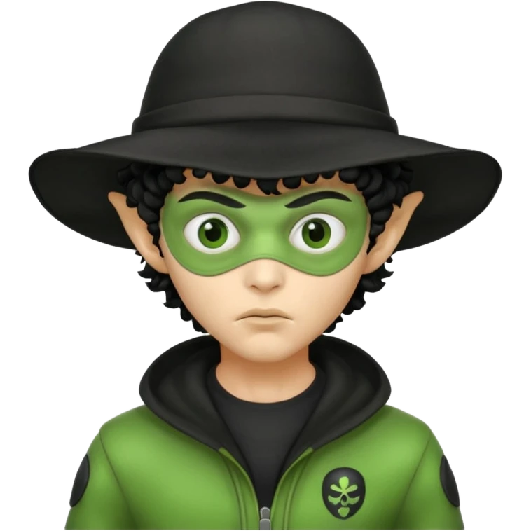 alien with robber mask concerned curly hair and robber outfit hat emoji