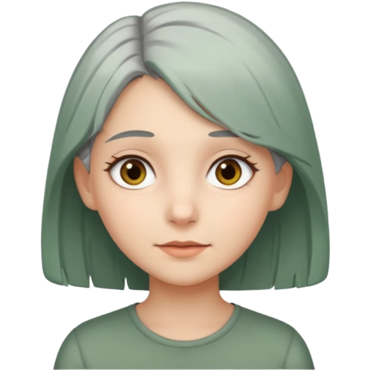 Girl with greenish gray hair and light brown eyes emoji