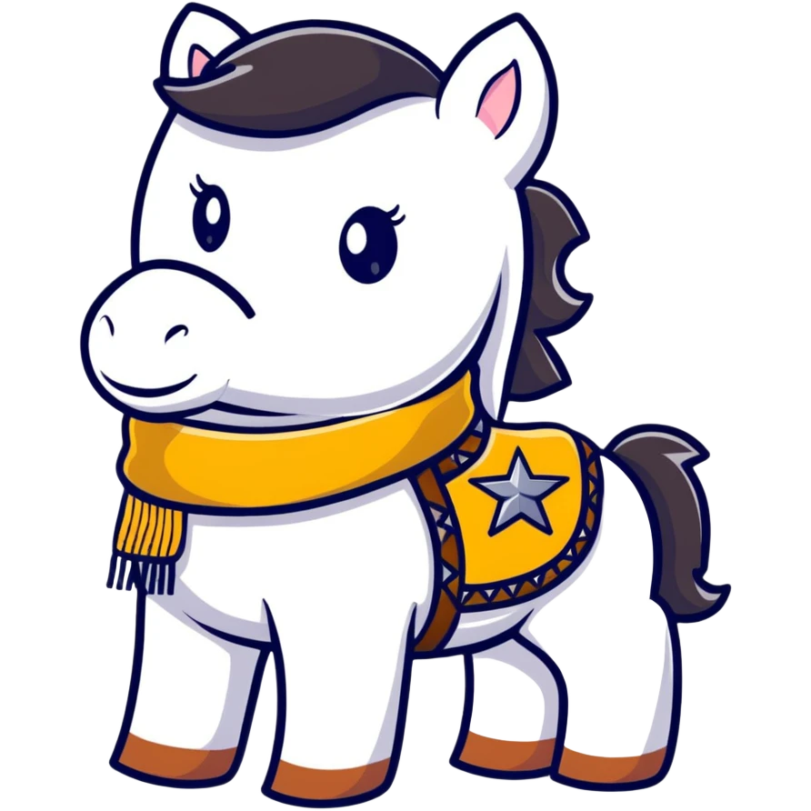 A cartoon stuffed pony with a sheriff star on its saddle blanket emoji