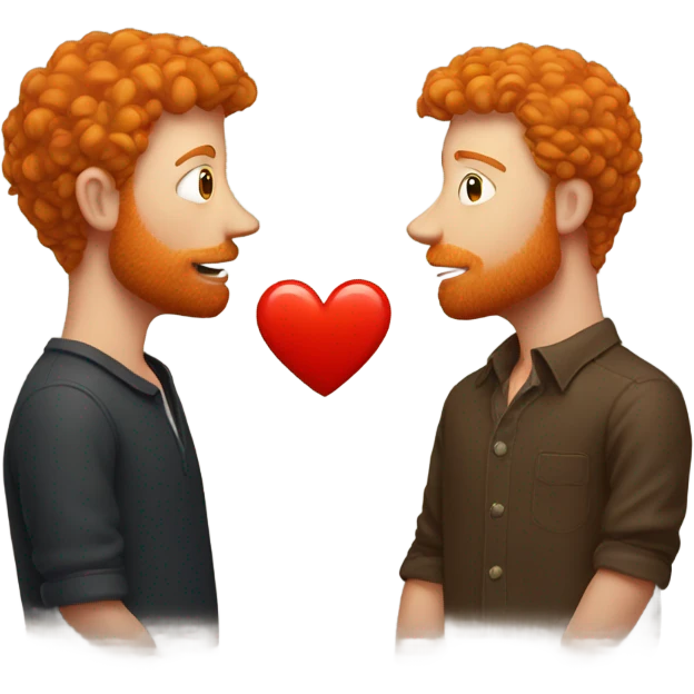 Ginger man kissing brunette man emoji