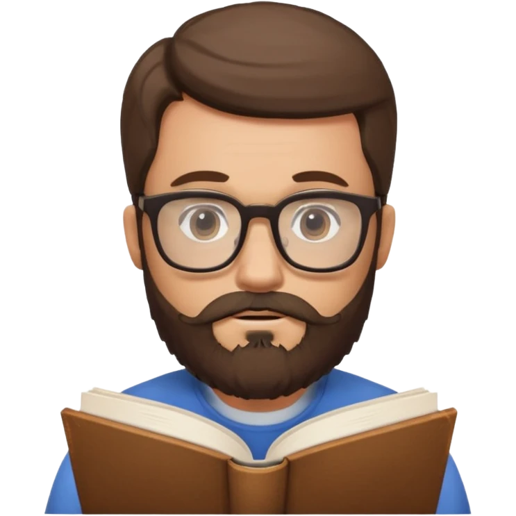bearded man with glasses studying emoji