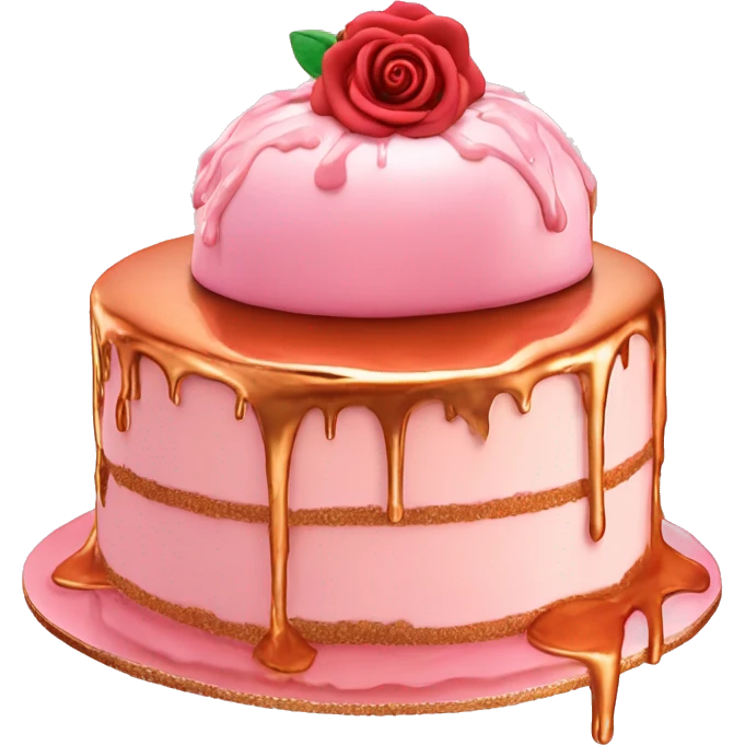 Rose gold cake with rose gold syrup oozing out of it emoji
