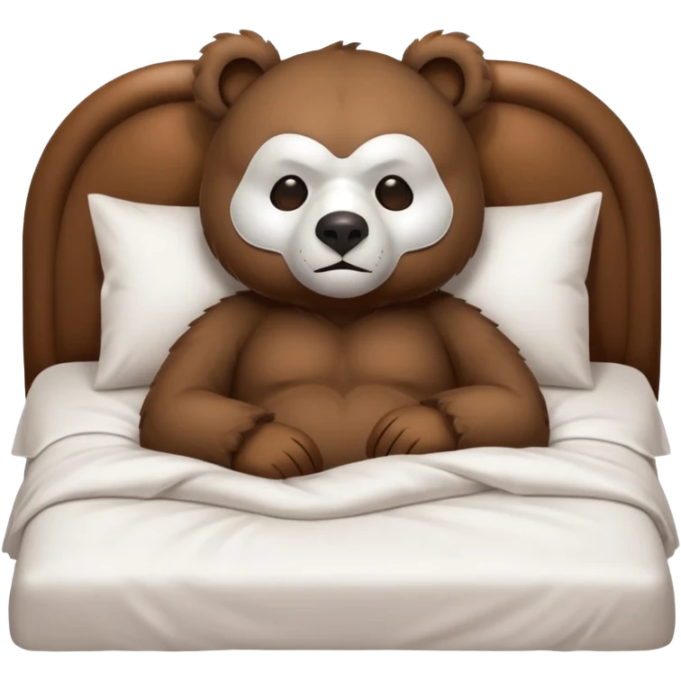 sleepy cute bear with mask sitting on comfiest bed emoji