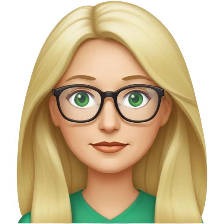 Blonde woman long hair green eyes glasses 50 years old emoji