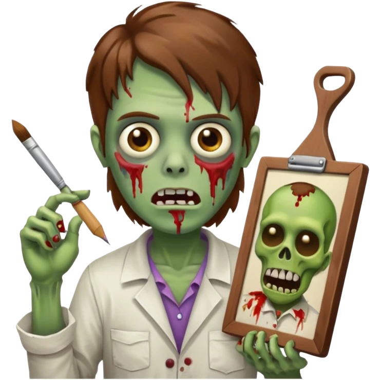 painter zombie with brown hair and art item emoji