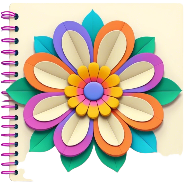 3D, psychedelic colored lined paper with hippie style flower border emoji