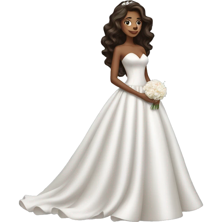 beautiful brunette girl with blowout hair in big beautiful wedding dress emoji