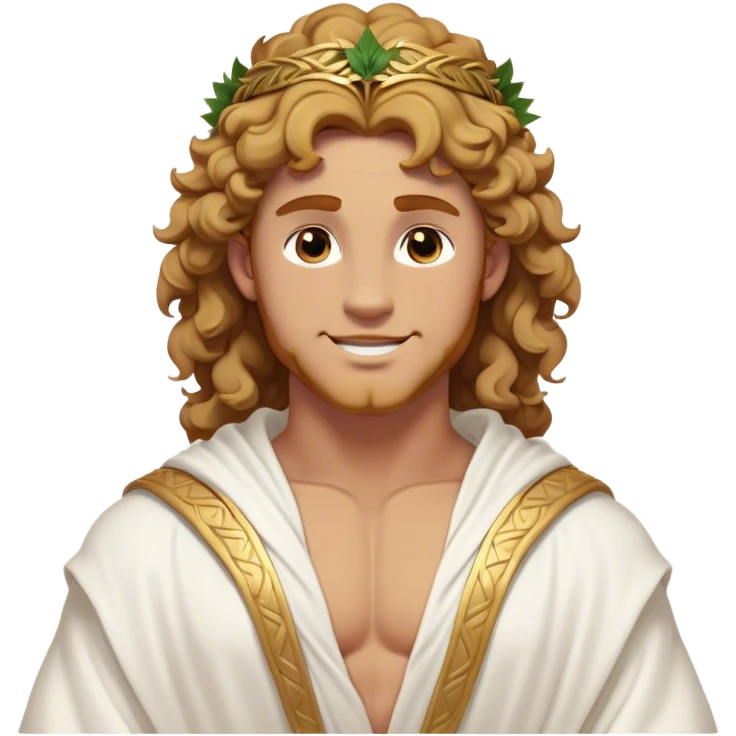 Cinematic Realistic Hercules Portrait, head tilted playfully and inquisitively, showcasing a blend of legendary power and youthful charm with the refined features of Michelangelo's David. His light tan, sculpted skin and thick, curly, golden brown hair—styled with wild majesty—evoke the spirit of the lion-wrestling Hercules. Clad in a softly draped white robe with subtle golden details and adorned with a Greek laurel wreath, his expressive eyes and warm smile capture an approachable yet formidable hero, bathed in gentle natural lighting. emoji