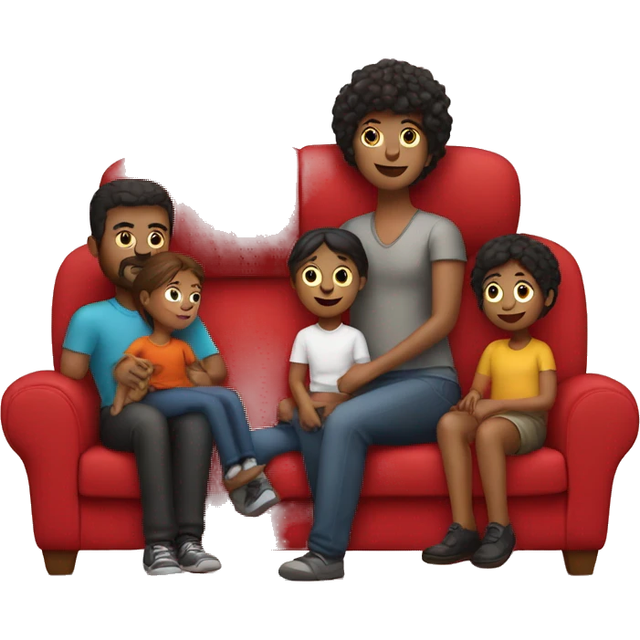 family sit on a red sofa emoji