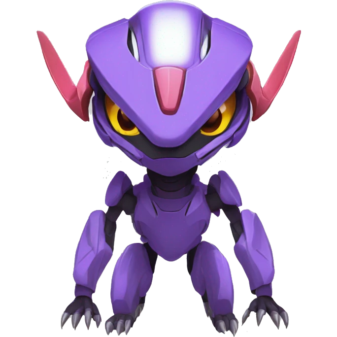 a Genesect-Raptor-Fakémon—hybrid with a futuristic visor-helmet full body emoji