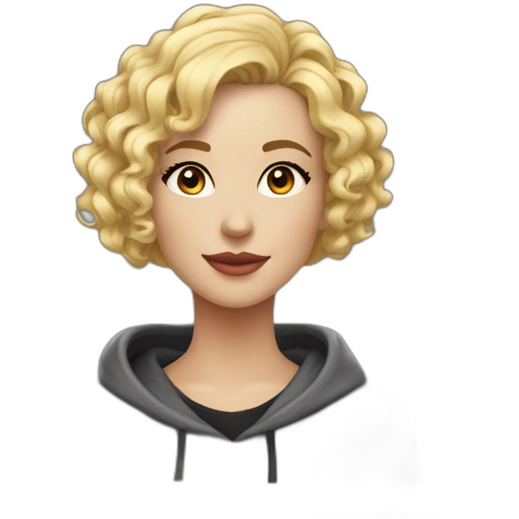 it woman blonde Bob Haircut Curly no glasses black outfit hoodies for women emoji