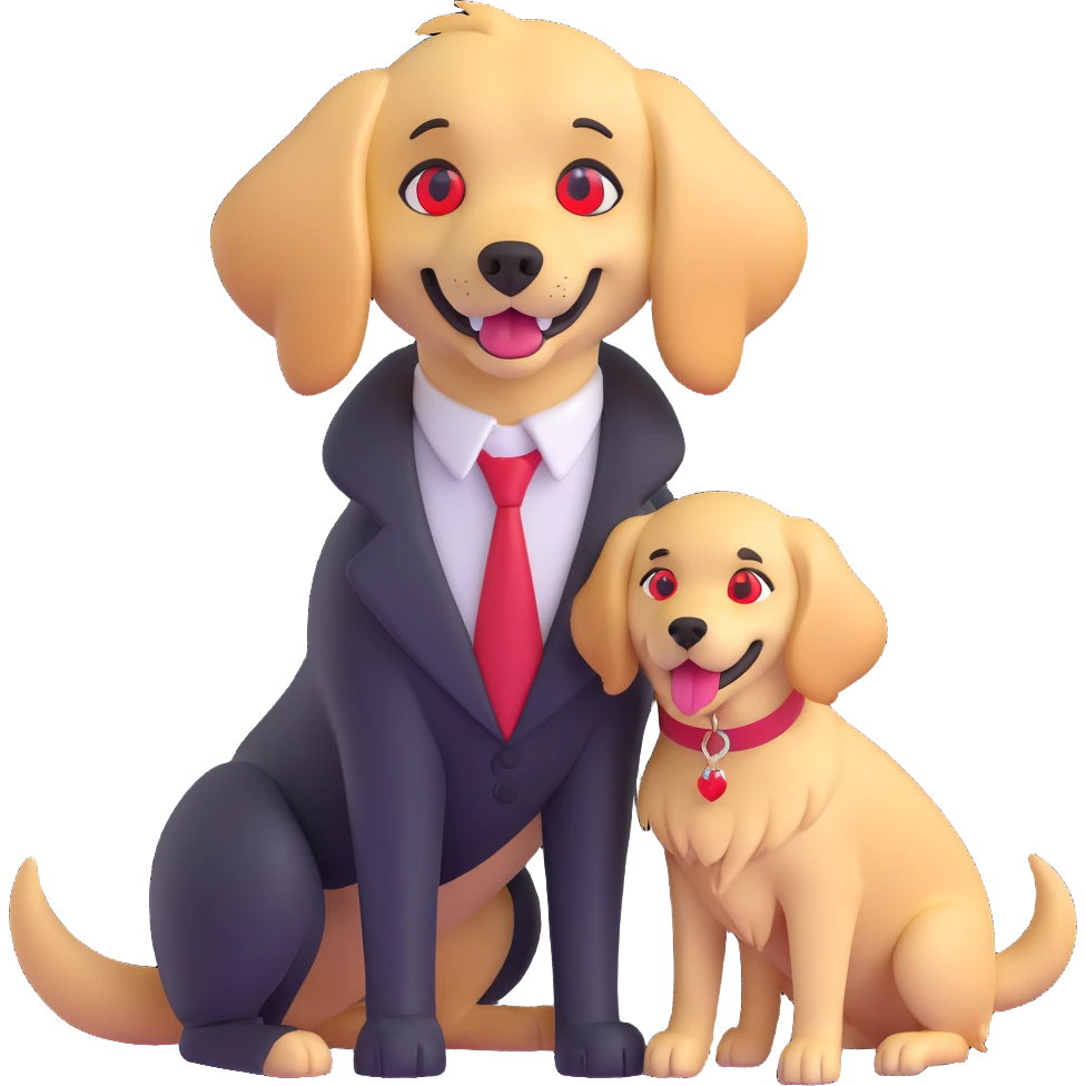 gothic vampire with red eyes on the left, and playful golden retriever wagging tail on the right, both in one emoji emoji