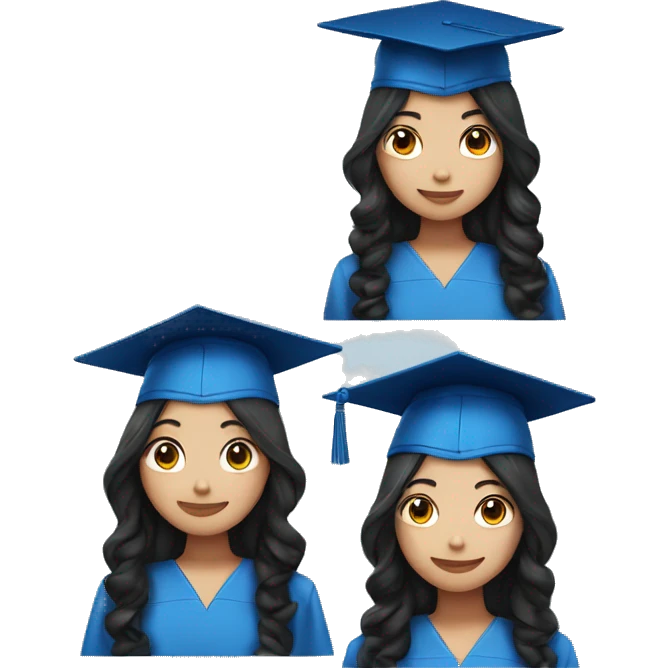 asian girl wearing blue graduation cap with long curly black hair emoji