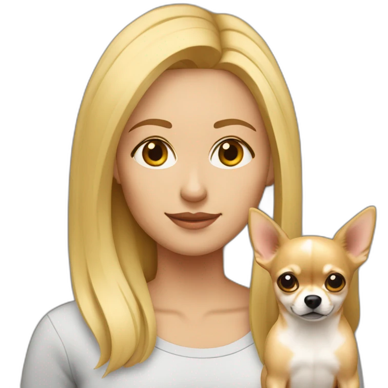 mujer con pelo muy corto rubio y su perro Chihuahua emoji