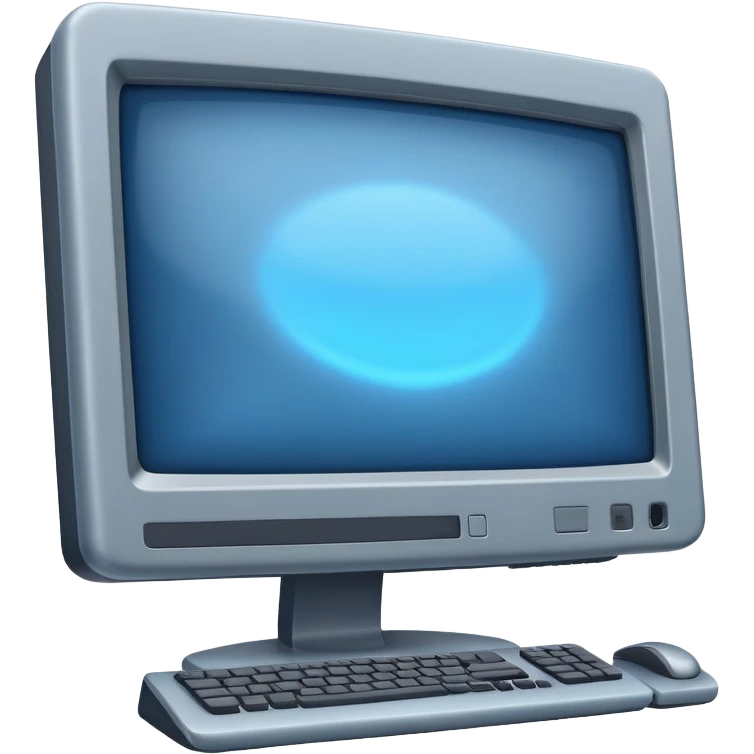 old grey computer monitor with a blue glowy screen, side angle emoji