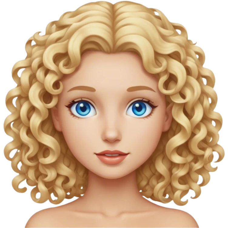 Hot blonde female with curly hair and blue eyes. also has a slim face design emoji