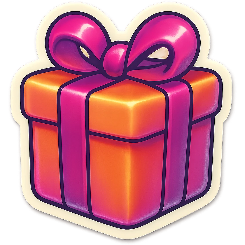 single gift box symbol, cartoon style sticker, simple and clear, no text emoji
