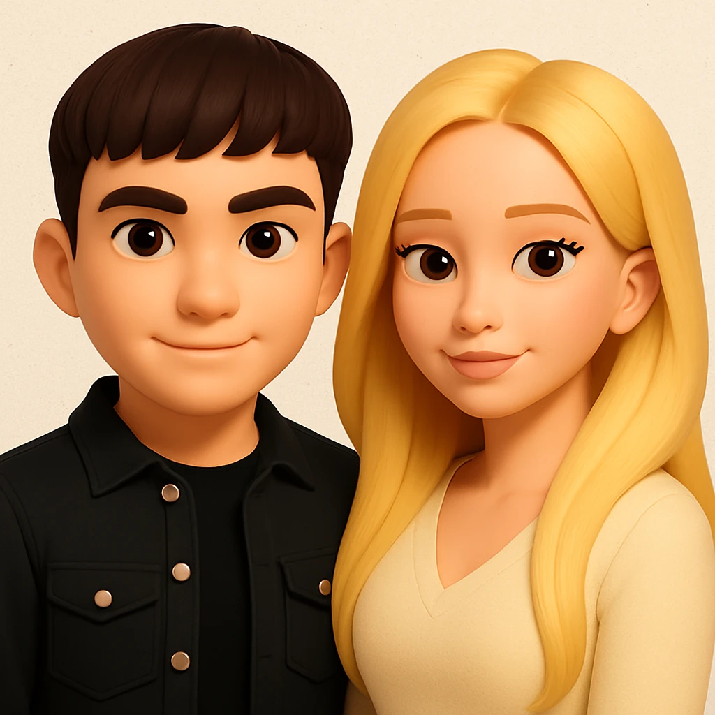 Slightly increase the volume of the upper body of the girl, make the hair more voluminous and separated from each other, even out the skin tone of the girl, while preserving the overall look and pose in the style of 3D Emoji. emoji