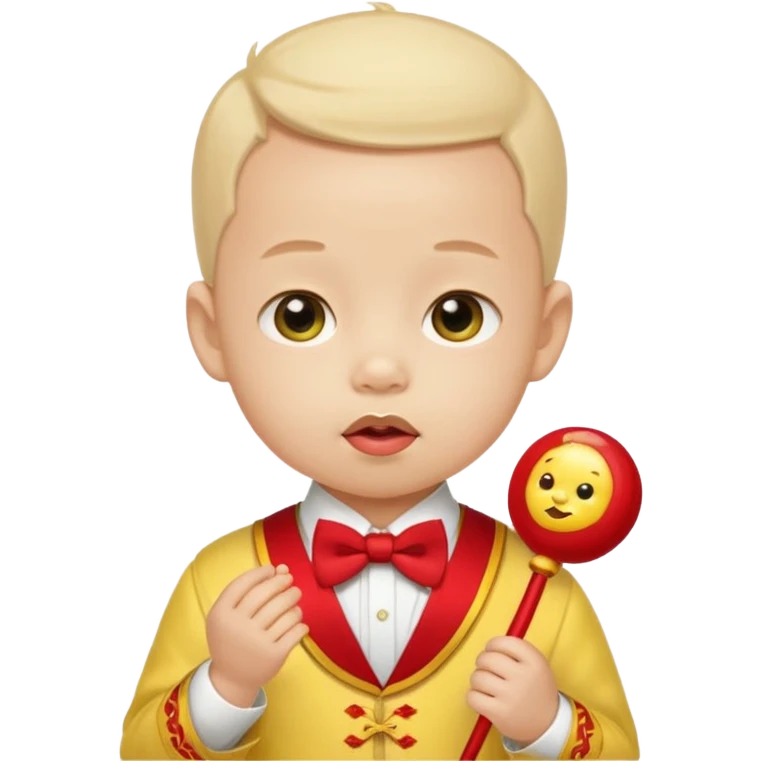 baby guy, pacifier, wearing yellow chinese royal ancient custome, red bow tie emoji