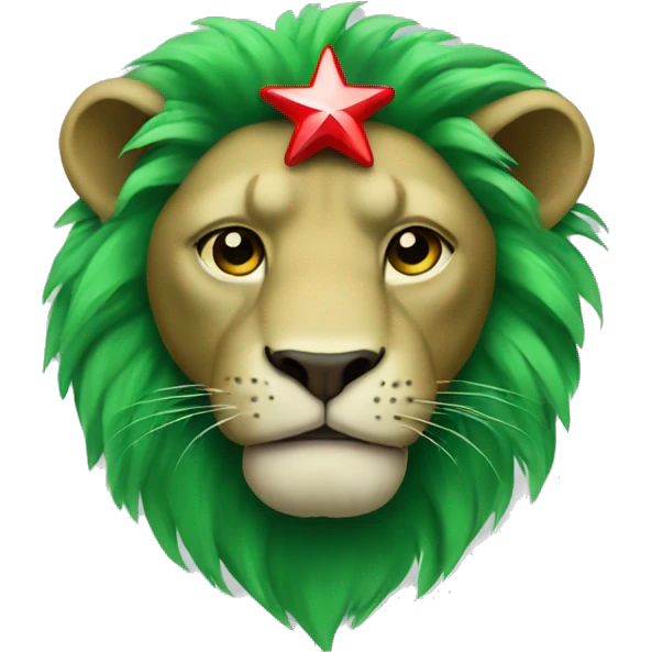 Green lion wearing band with three red stars emoji