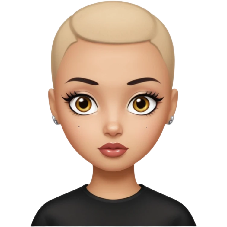russian features, BLACKF buzz cut, beauty,  hair, light skin,  hazel eyes, pretty eyes, black eyeliner, pretty bratz baddie  emoji