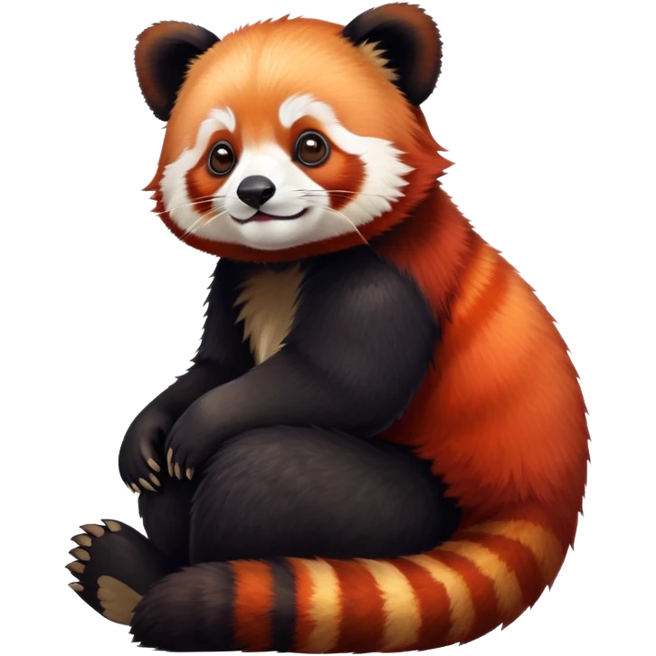 Red panda sitting on top of a giant panda emoji