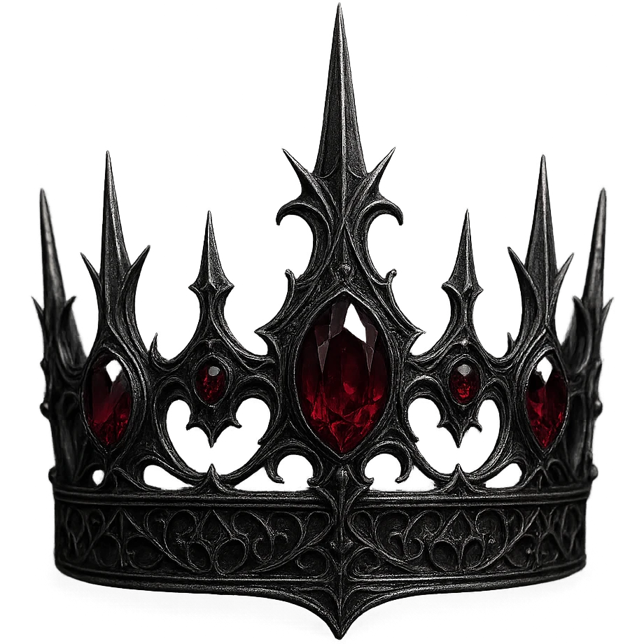 gothic crown in silver with crimson rubies and thorn-like spikes, dark and elegant emoji