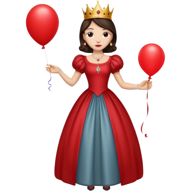 queen wearing dress, holding balloon emoji