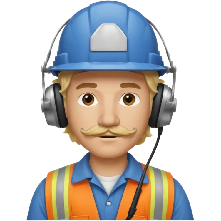 construction worker with blond long curly hair and protective headphones and mustache emoji