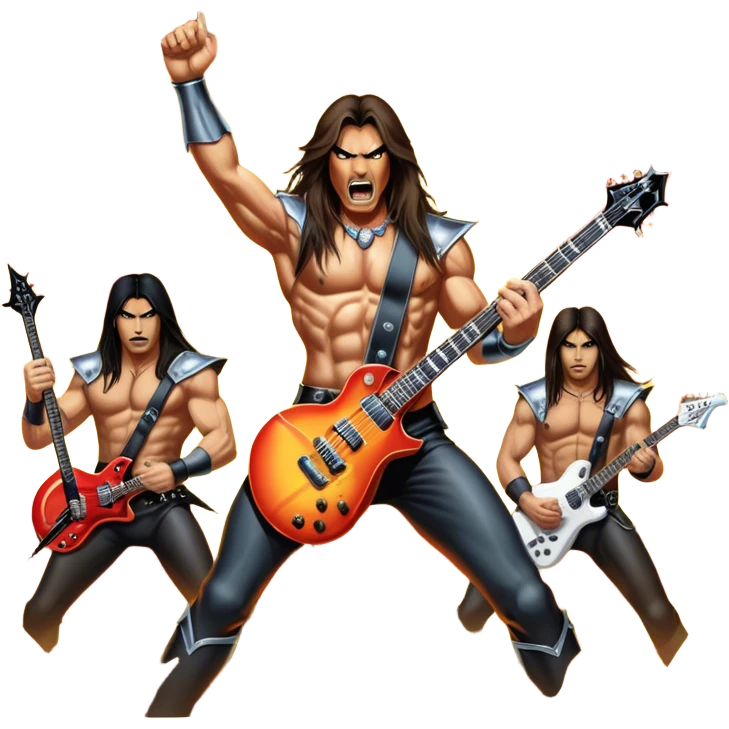 Icon for Metal Music: Manowar performing live, with powerful imagery of the band on stage, electric guitars, drums, and heavy metal energy. The background features a fiery stage and intense lights, reflecting the epic atmosphere of their concert. Transparent background. emoji