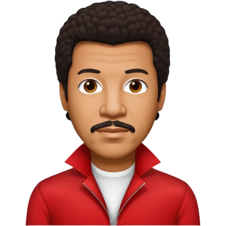 Lionel Richie with dark brown hair, red outfit emoji