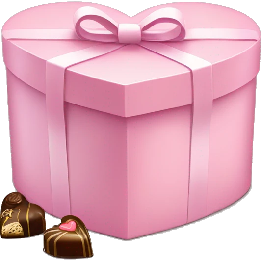 heart shaped light pink gift box, with many chocolates in it emoji