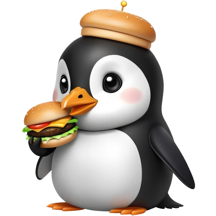 cute penguin eating a hamburger emoji
