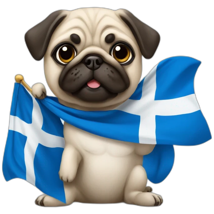 pug holding a big finland flag emoji