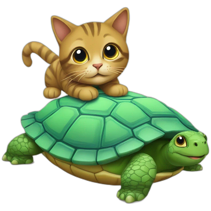 Un chat sur le dos d’une tortue emoji