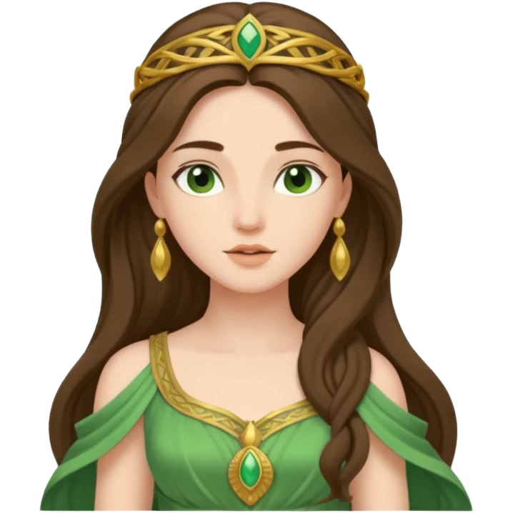 Juno, Marriage Goddess from Rome Mythology with long brunette hair, green outfit emoji