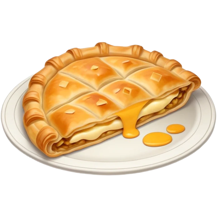 cinematic-realistic-flat burek-sa-sirom-dish-emoji,-showcasing-a-flaky-pastry-filled-with-cheese-rendered-with-crisp-textures-and-appetizing,-warm-lighting. **flat**   emoji