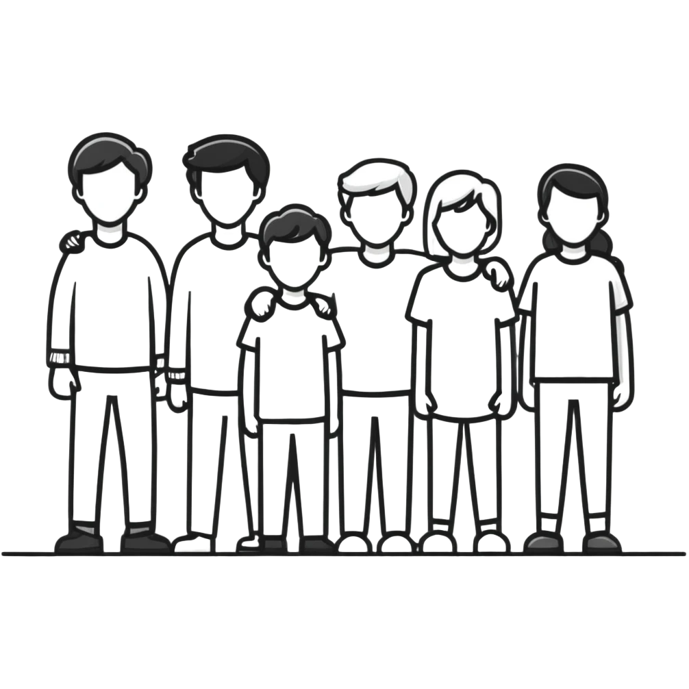 team of five caucasian people standing together emoji