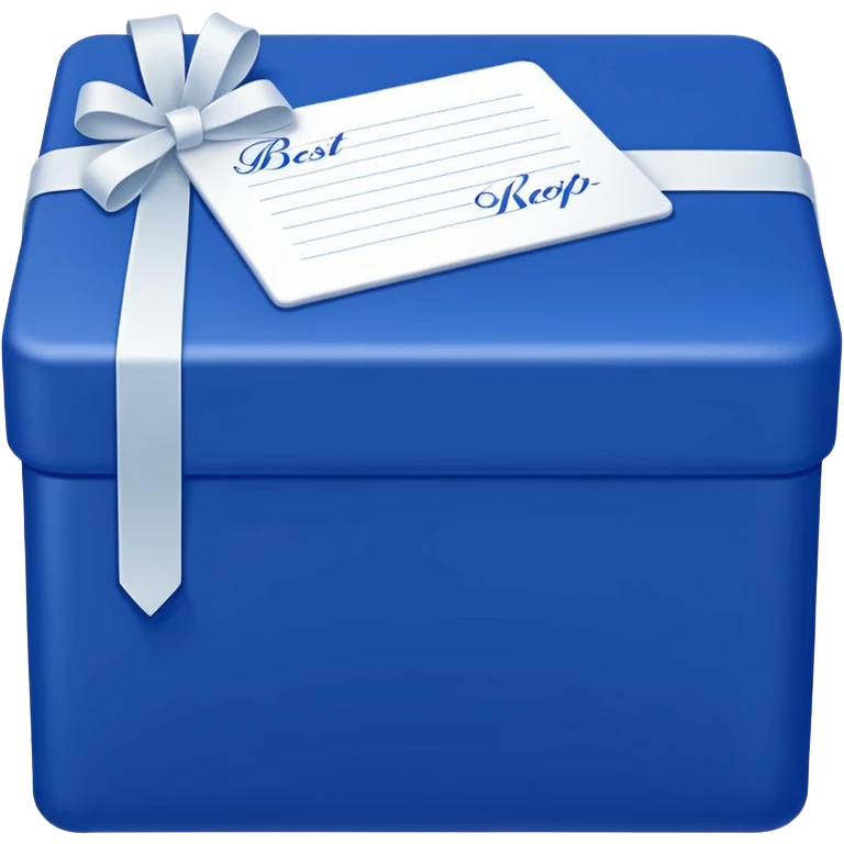 Emoji-style square royal blue box with elegant white cursive writing that says Best Kept across the front. No bow on top. No ribbon wrapping. No gift box design. Clean, minimal, and flat like a branded product box emoji. Keep it front-facing, simple, and legible like a logo or packaging emoji.  emoji