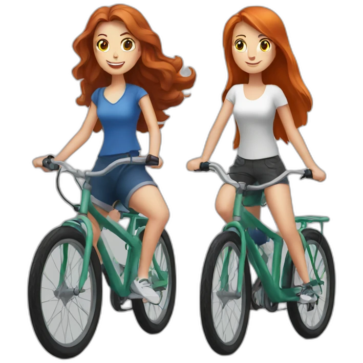 Brunette girl and a redhead girl riding bikes emoji